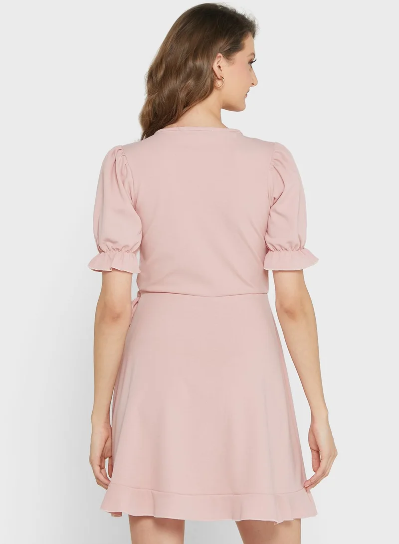 LASULA Ruffle Detail Wrap Dress