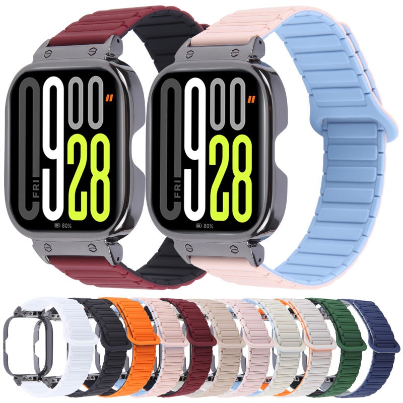 لساعة Redmi Watch 5 / Watch 4 بإطار معدني أسود مدمج على شكل حرف I وسوار سيليكون مغناطيسي (رمادي نيلي) - Image 4