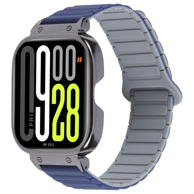 لساعة Redmi Watch 5 / Watch 4 بإطار معدني أسود مدمج على شكل حرف I وسوار سيليكون مغناطيسي (رمادي نيلي) - Image 1