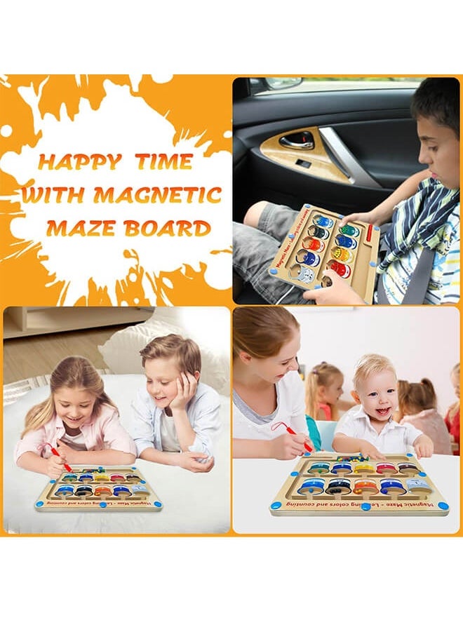 Aurlar Wooden Magnetic Maze for Toddler, Magnetic Color and Number Maze, Montessori Wooden Color Matching Learning Counting Puzzle Board, Counting Matching Activities Fine Motor Skills Toys for Kids  - Image 3