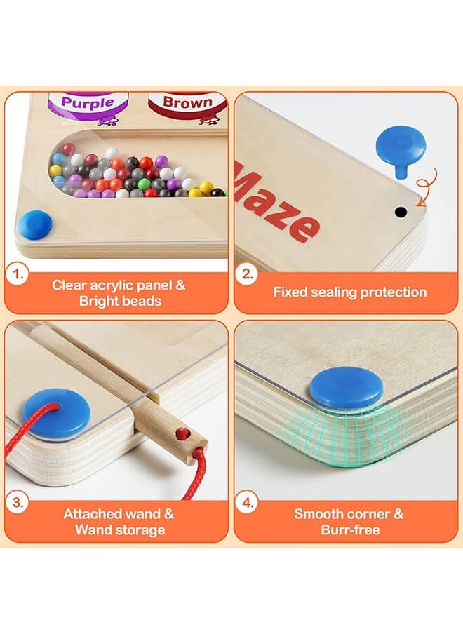Wooden Magnetic Maze for Toddler, Magnetic Color and Number Maze, Montessori Wooden Color Matching Learning Counting Puzzle Board, Counting Matching Activities Fine Motor Skills Toys for Kids