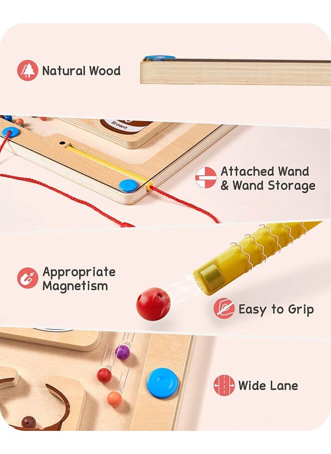 Wooden Magnetic Maze for Toddler, Magnetic Color and Number Maze, Montessori Wooden Color Matching Learning Counting Puzzle Board, Counting Matching Activities Fine Motor Skills Toys for Kids