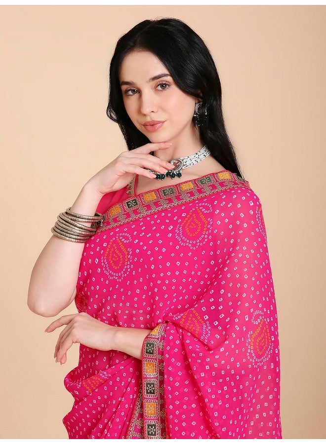 RATAN Women's Chiffon Bandhani Printed Saree with Blouse Piece (AMBAR-BP-21939_Rani Pink) - Image 2