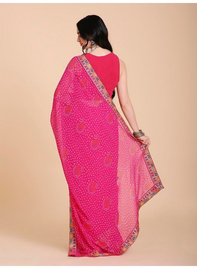 RATAN Women's Chiffon Bandhani Printed Saree with Blouse Piece (AMBAR-BP-21939_Rani Pink) - Image 3