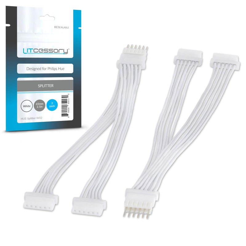 Litcessory Splitter for Philips Hue, Solo Lightstrip (2 Pack, White - MICRO 6-PIN V4 / Solo Lightstrip) - Image 1