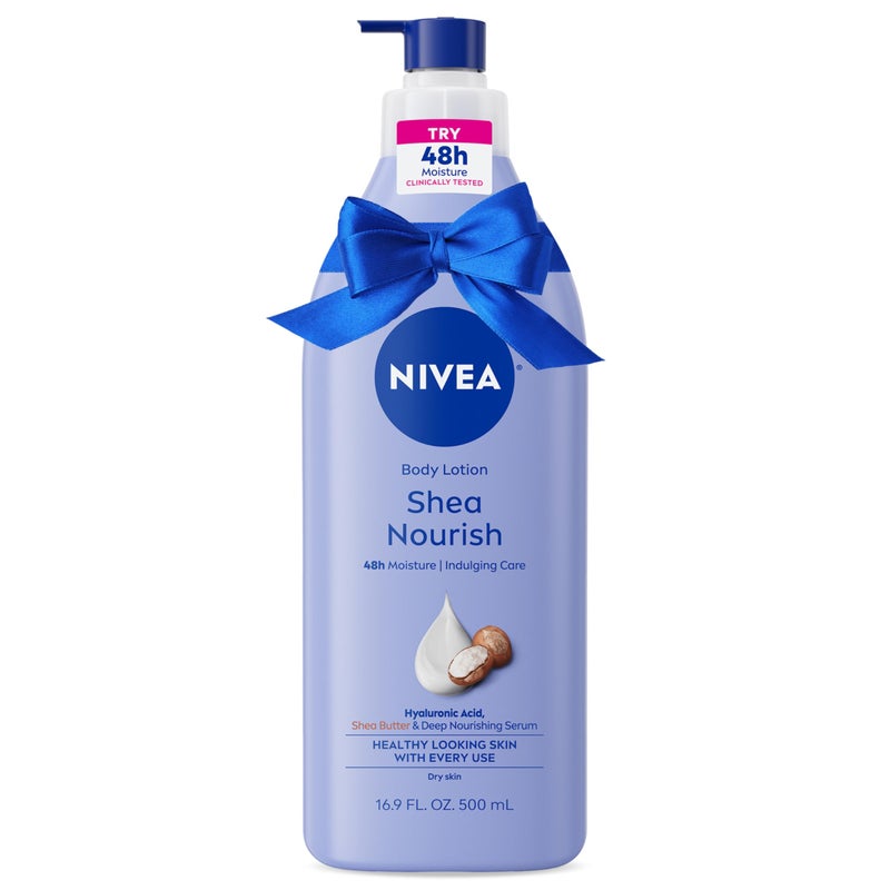 Nivea لوشن الجسم نيفيا بشيء الشيا، لوشن للبشرة الجافة مع زبدة الشيا، لوشن مرطب للبشرة الجافة، 16.9 أونصة سائلة زجاجة مضخة - Image 1