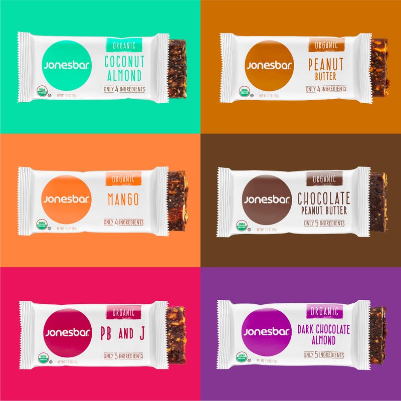 JONESBAR Organic Plant Based Protein Bars | 6 Flavor Variety Pack | Fruit & Nut Bar, Kosher, Gluten Free, Breakfast Bars, School Snacks, Vegan Snack & Healthy Snacks for Adults and Kids (Pack of 12) - Image 2