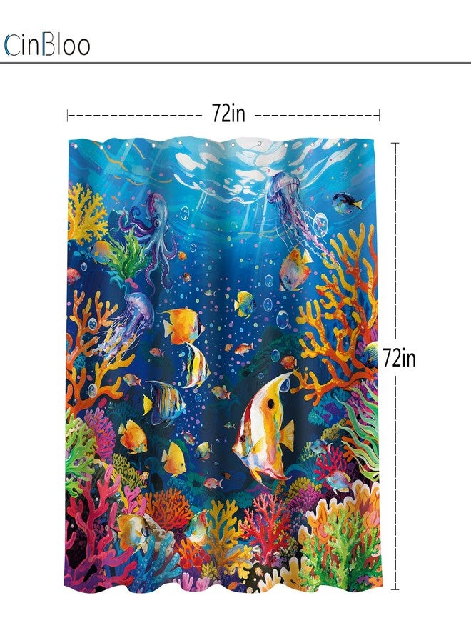 Cinbloo Ocean Fish 72Wx72H Shower Curtain Kids Sea Corals Underwater Scenery Tropical Fishes Jellyfish Starfish Beach Summer Sealife Bathroom Curtain Set Modern Bath Bathroom Accessories Decor - Image 5