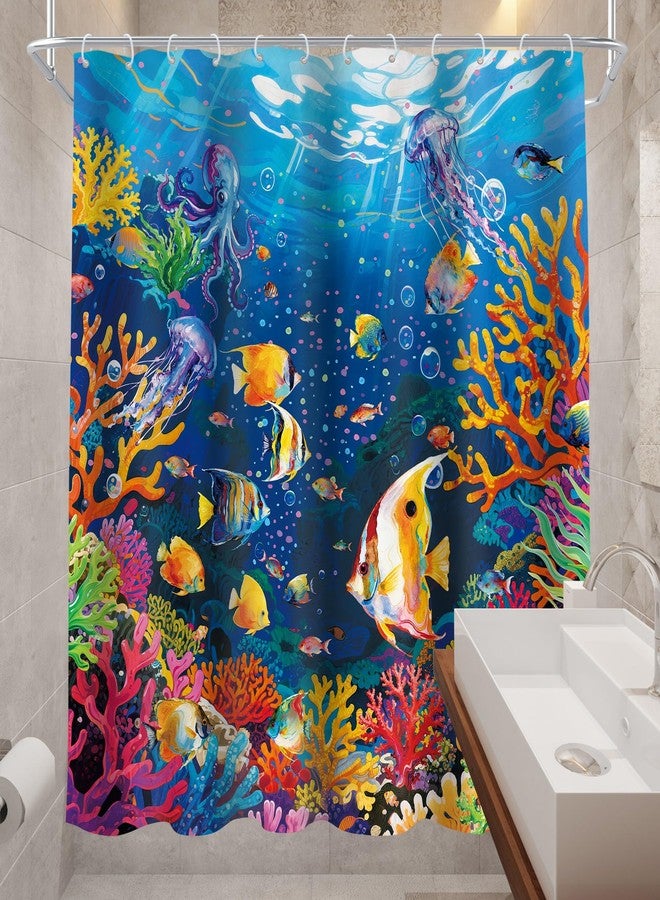 Cinbloo Ocean Fish 72Wx72H Shower Curtain Kids Sea Corals Underwater Scenery Tropical Fishes Jellyfish Starfish Beach Summer Sealife Bathroom Curtain Set Modern Bath Bathroom Accessories Decor - Image 4