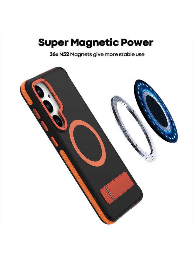 اس-توب جراب لهاتف Samsung Galaxy S25+ / S24+ 5G، جراب هاتف Magsafe ثنائي اللون بملمس الجلد مع حامل - Image 3