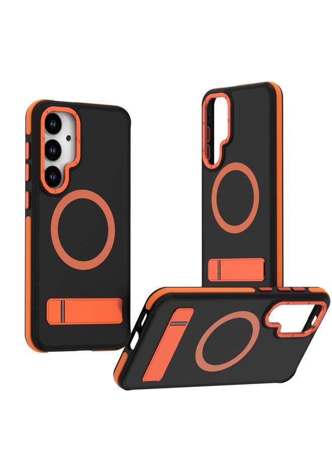 اس-توب جراب لهاتف Samsung Galaxy S25+ / S24+ 5G، جراب هاتف Magsafe ثنائي اللون بملمس الجلد مع حامل - Image 1