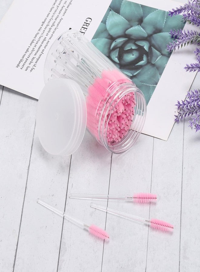 Tbestmax 100 Pcs Disposable Mascara Wands, Crystal Eyebrow Spoolies Brush for Eyelash Extensions, Makeup Applicators Kits Eyelash Brush with Container (Pink) - Image 5