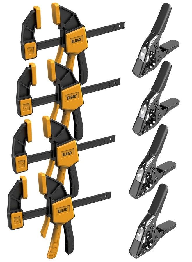 ELEAD 8-Piece Clamps for Woodworking - 4 Pcs 6 inch Bar Clamps, 4 Pcs Heavy Duty Metal Spring Clamps, Bar Clamps with 150 LBS Load Limit, Quick Release Triggers - Image 1