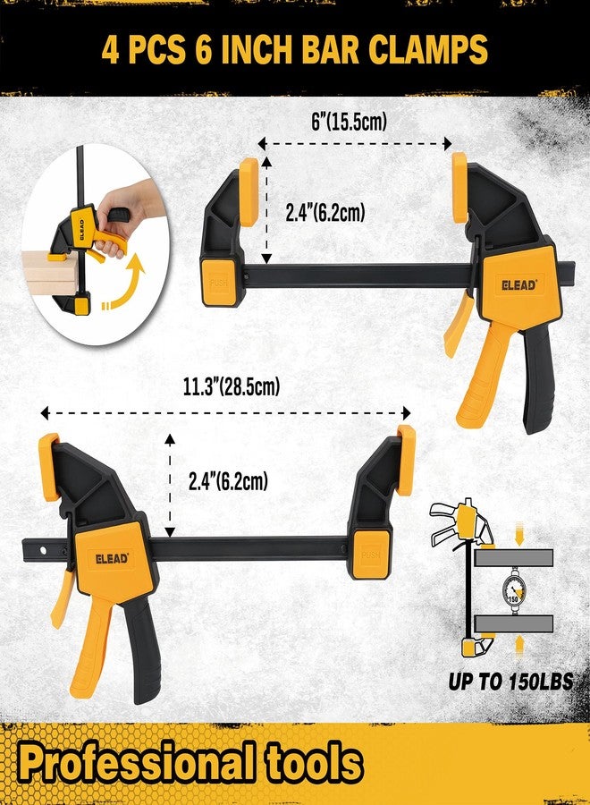 ELEAD 8-Piece Clamps for Woodworking - 4 Pcs 6 inch Bar Clamps, 4 Pcs Heavy Duty Metal Spring Clamps, Bar Clamps with 150 LBS Load Limit, Quick Release Triggers - Image 2