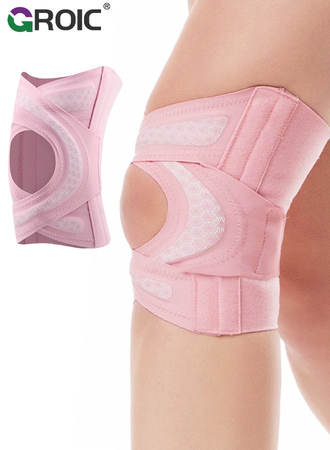 GROIC 1PC Adjustable Knee Brace with Cross Straps, Sports Knee Support, Athletic Knee Protector, Sided Flexible Springs, for Pain Relief, Sports, Running, Hiking, Basketball, Jumping - L - Image 1