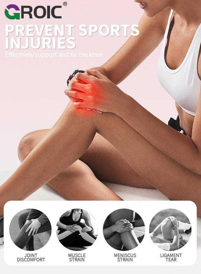 GROIC 1PC Adjustable Knee Brace with Cross Straps, Sports Knee Support, Athletic Knee Protector, Sided Flexible Springs, for Pain Relief, Sports, Running, Hiking, Basketball, Jumping - L - Image 3