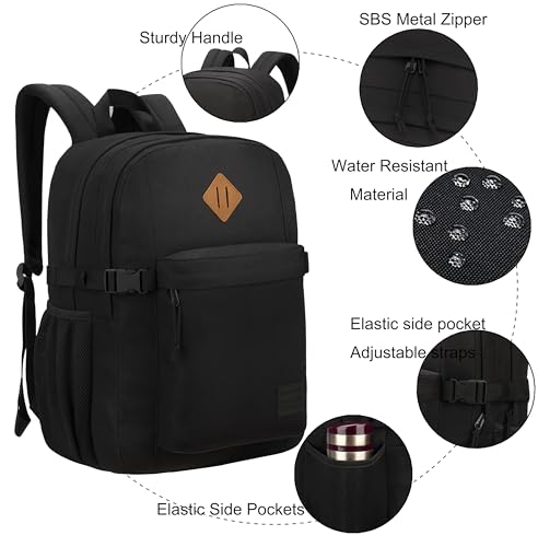 SUPACOOL Black Backpack For School, Bookbag for Boys, Girls and Kids, Boys backpacks, Laptop Compartment,Travel Backpack for Men and Women(Black) - Image 4