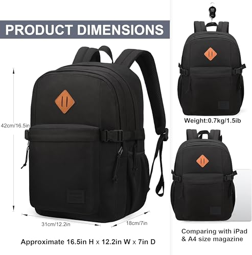 SUPACOOL Black Backpack For School, Bookbag for Boys, Girls and Kids, Boys backpacks, Laptop Compartment,Travel Backpack for Men and Women(Black) - Image 2