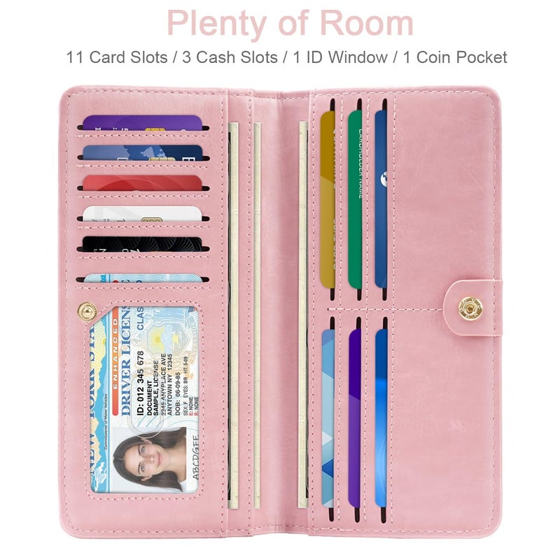 Simikol Wallet Women Bifold Faux Crocodile Leather Minimalist Slim Thin Long Wallets RFID Blocking Credit Cards Holder Purse with Back Zipper Coin Pocket for Women and Men,Pink - Image 2