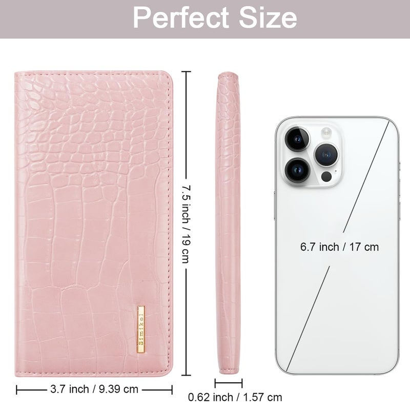 Simikol Wallet Women Bifold Faux Crocodile Leather Minimalist Slim Thin Long Wallets RFID Blocking Credit Cards Holder Purse with Back Zipper Coin Pocket for Women and Men,Pink - Image 5