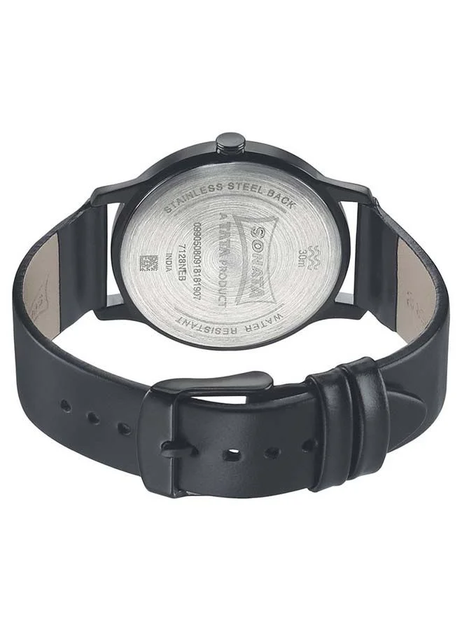 سوناتا ساعة يد جلدية دائرية بعقارب   ملم سوداء