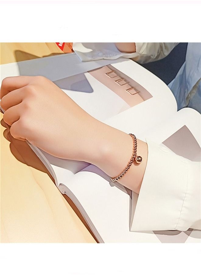 Arabest - Titanium Steel Rose Gold Round Bead Elastic Rope Bracelet - Image 1