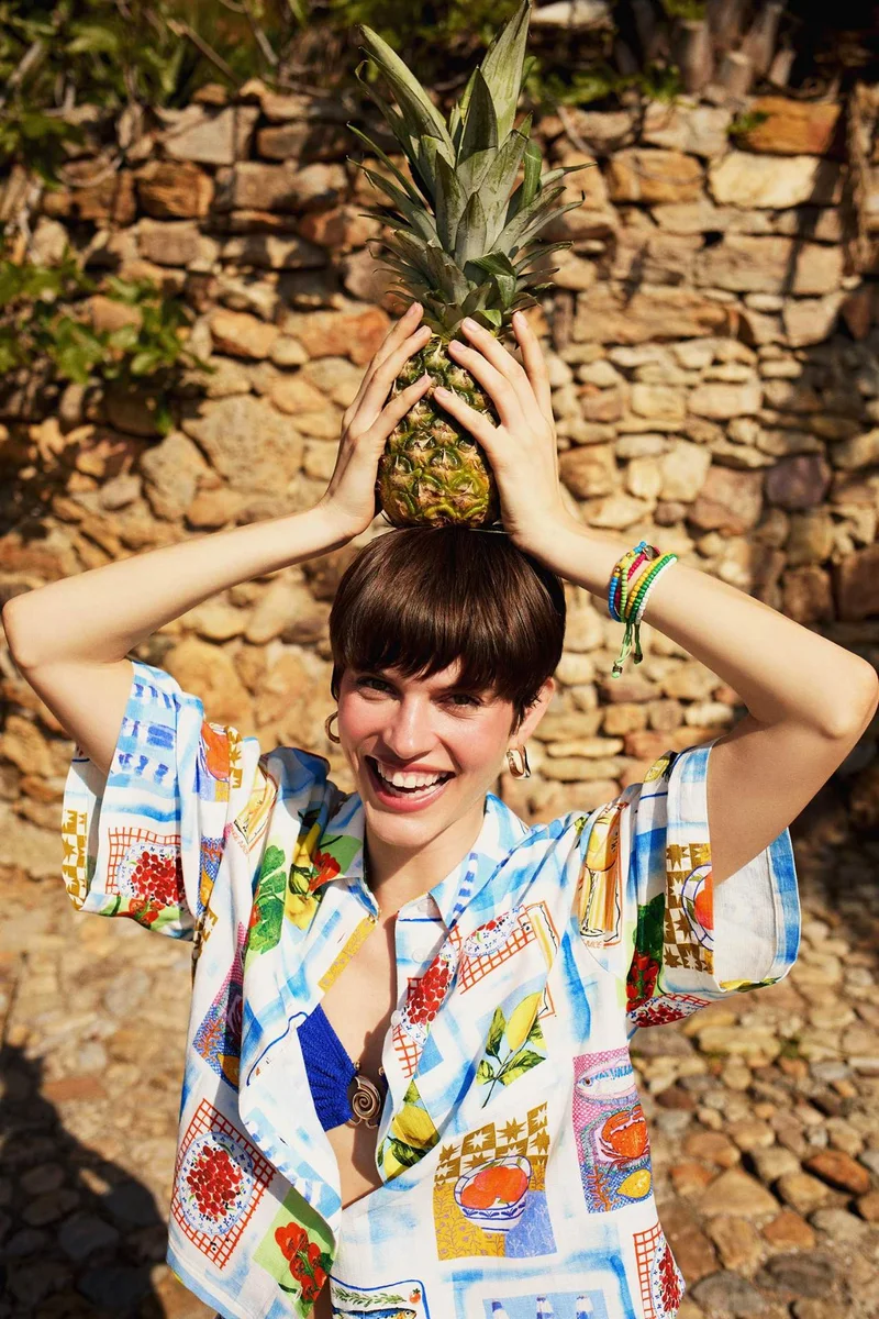 Defacto Oversize Fruit Patterned Short Sleeve Shirt
