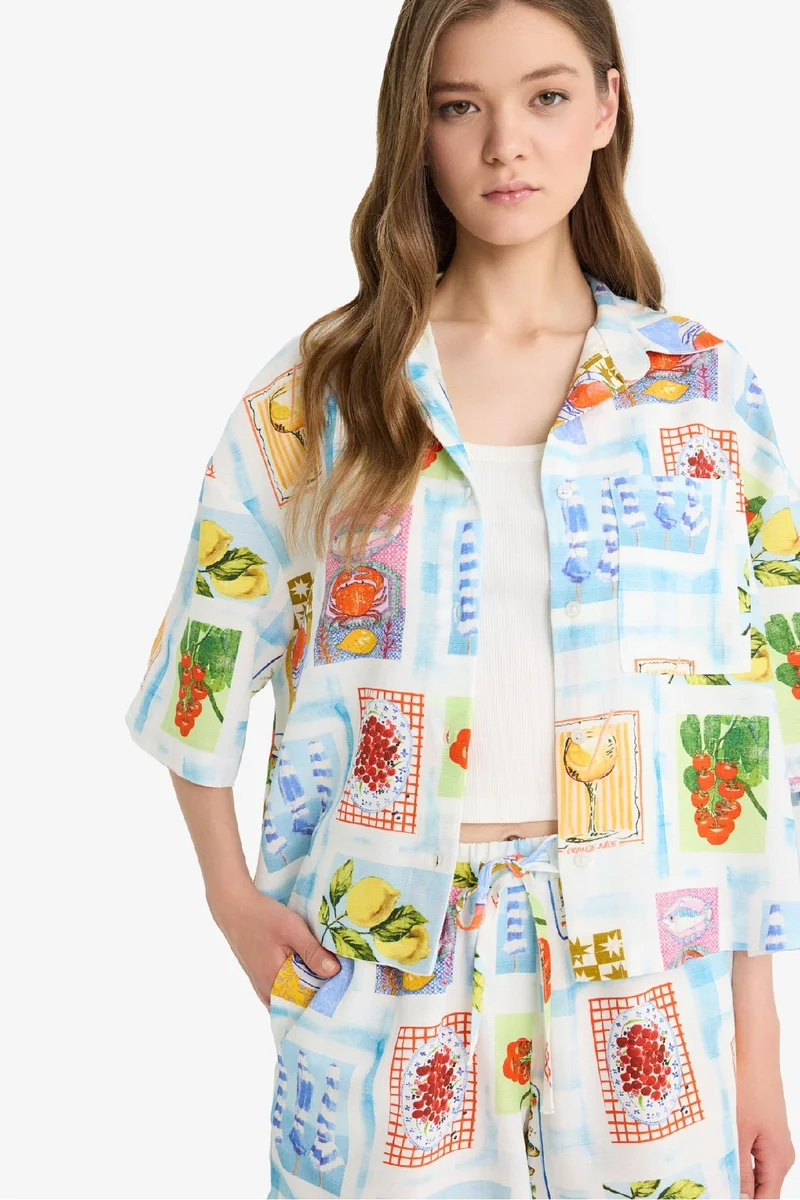 Defacto Oversize Fruit Patterned Short Sleeve Shirt
