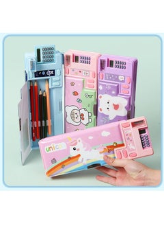 Generic Creative Multi-functional Plastic Stationery Box for Primary School Students Double-sided Magnetic Pencil Calculator Sharpener (Purple, Bear)  - Image 4