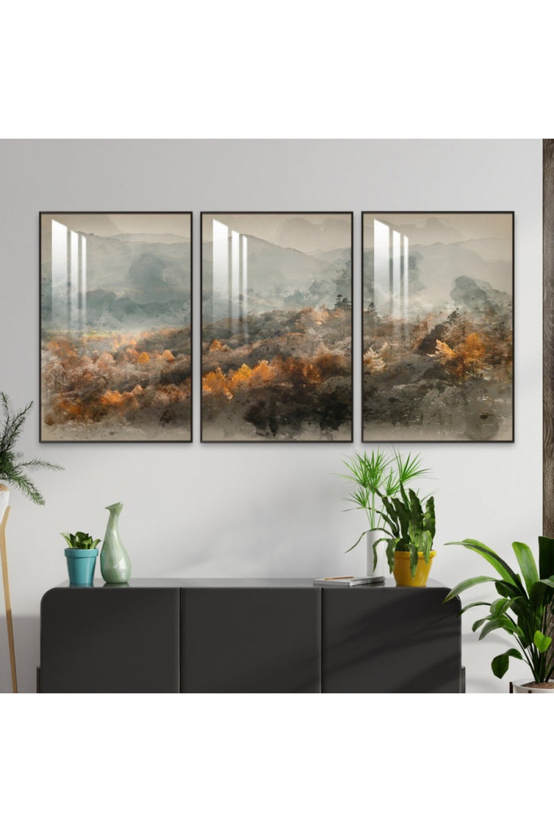 Marktna Three wooden wall painting with a frame and a clear acrylic layer - Image 1