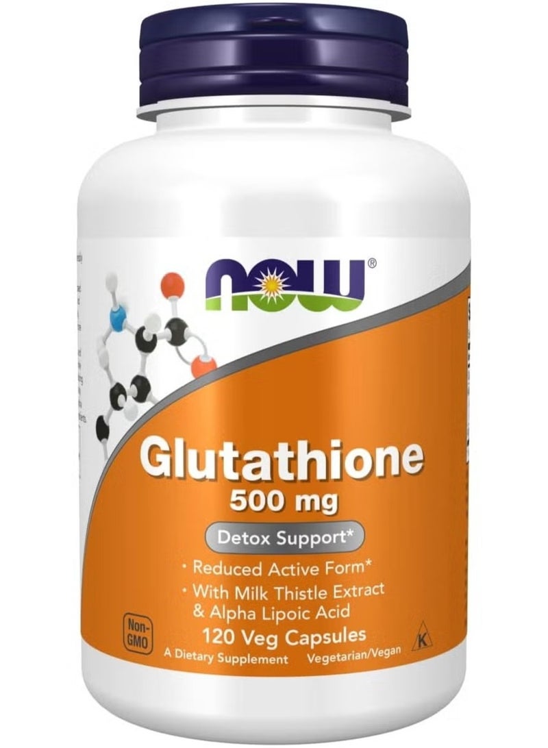 now Glutathione 500 mg, with Milk Thistle Extract & Alpha Lipoic Acid - 120 Veg Capsules - Image 1