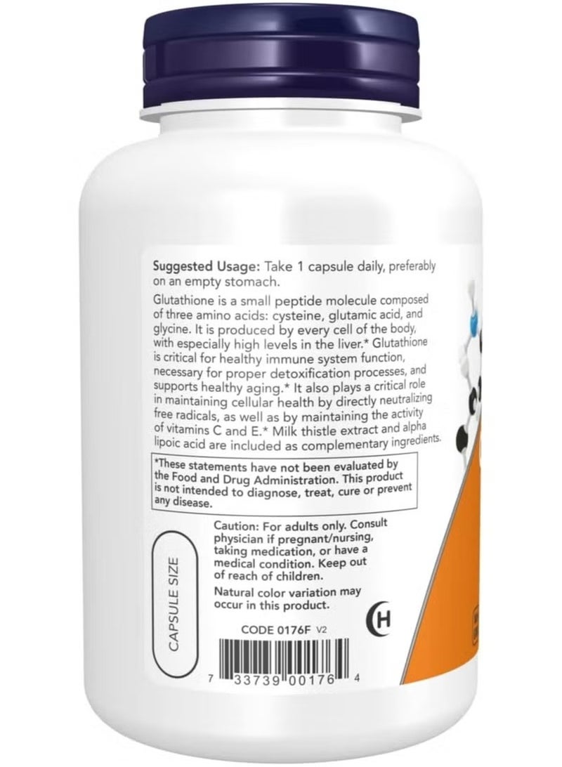 now Glutathione 500 mg, with Milk Thistle Extract & Alpha Lipoic Acid - 120 Veg Capsules - Image 3