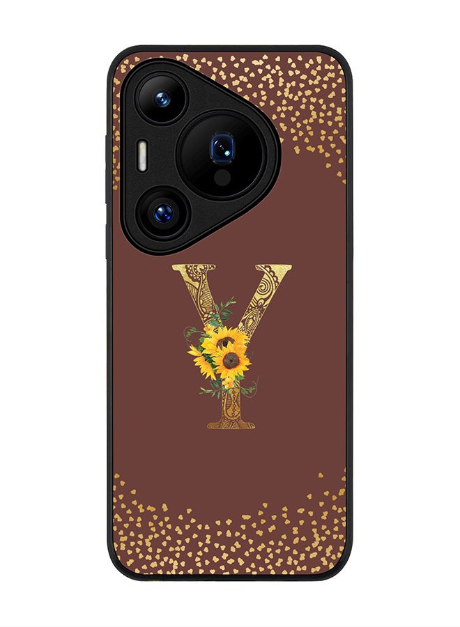 Stylizedd Rugged Black edge case for Huawei Pura 70, Slim fit Case Flexible Cover - Custom Monogram Initial Letter Floral Pattern Alphabet - Y (Brown ) - Image 1