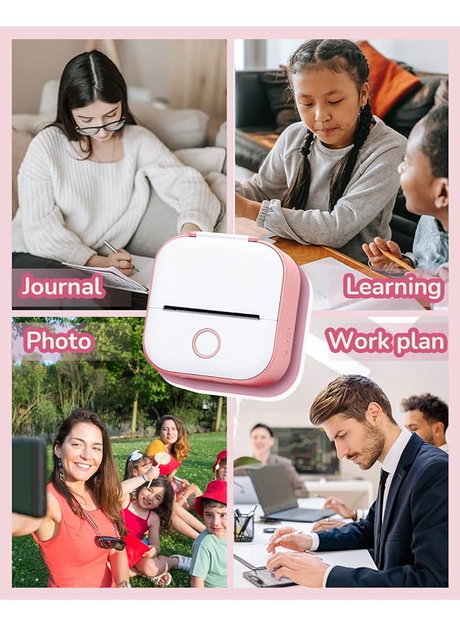 erorex Mini Pocket Sticker Printer T02 Mini Pocket Thermal Printer Wireless Bluetooth Photo Printer For Diy Journal Note Memo Photo Mini Portable Printer Compatible With Ios And Android Pink  - Image 4