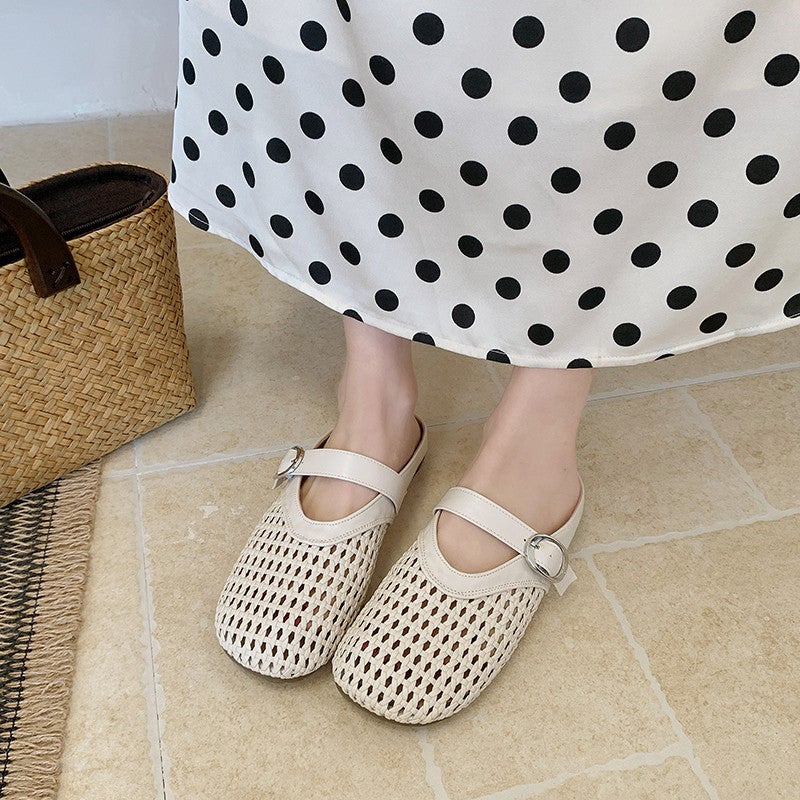 Vintage Hollow Toe Slippers for Women Summer 2026 Thick Sole Anti-Slip Breathable Mules - Image 4