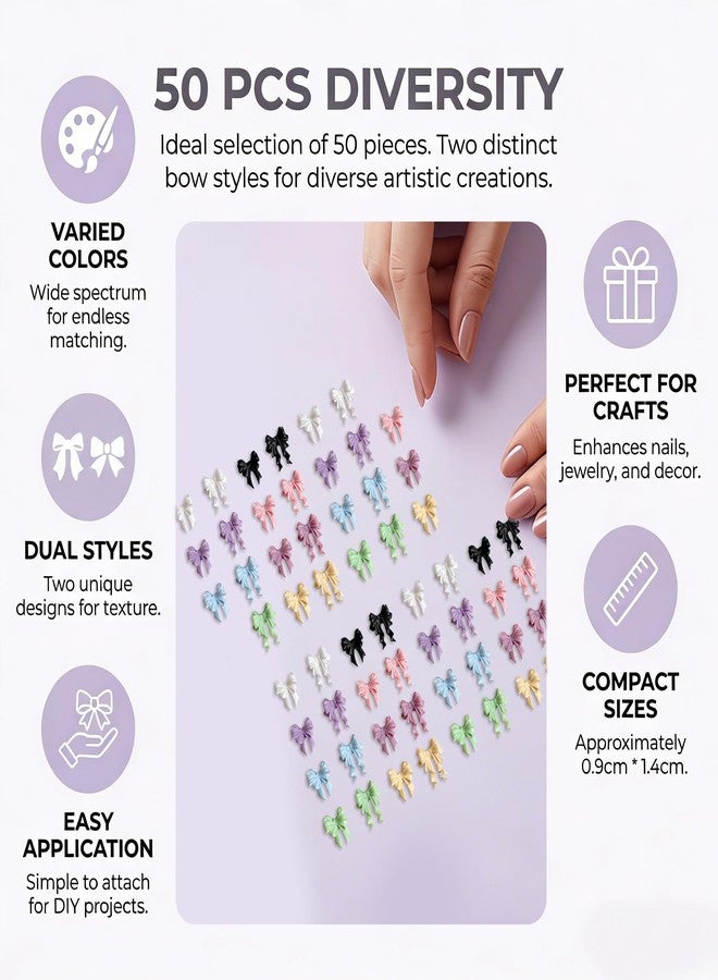 KGCGJVB 50pcs Bow Nail Charms Mini Bows for Nails Cute Design Resin Charm Set All Manicure Decor Accessories Phone Case Craft Decorations - Image 3