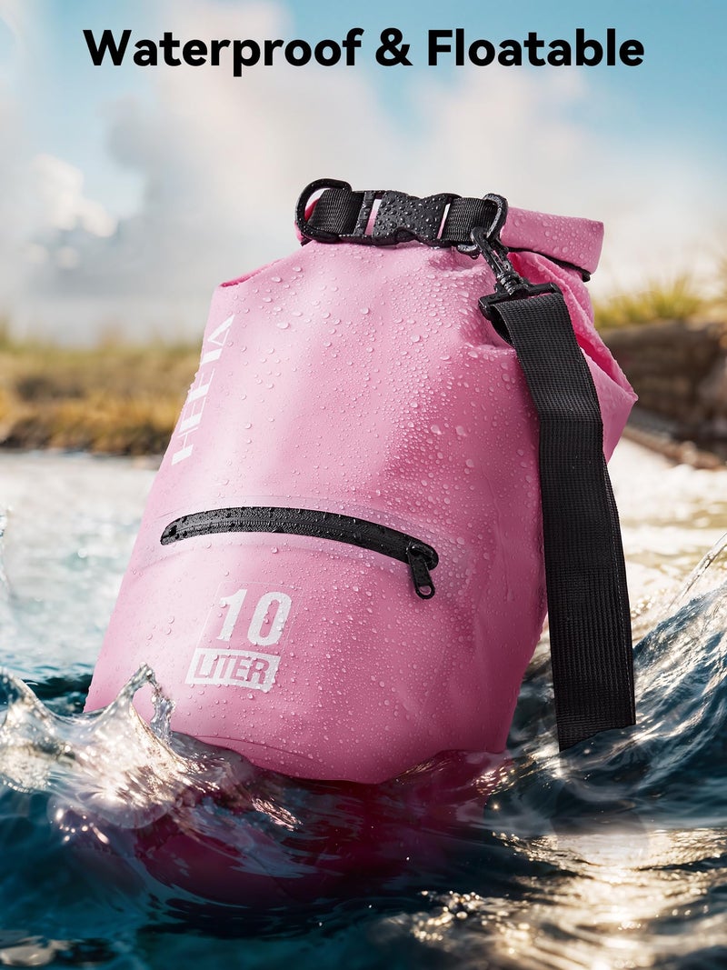 HEETA Waterproof Dry Bag with Front Zippered Pocket for Women Men, 5L/10L/20L/30L/40L Roll Top Lightweight Dry Storage Bag Backpack for Travel, Kayaking, Boating, Rafting, Camping, Beach (Pink, 5L) - Image 3