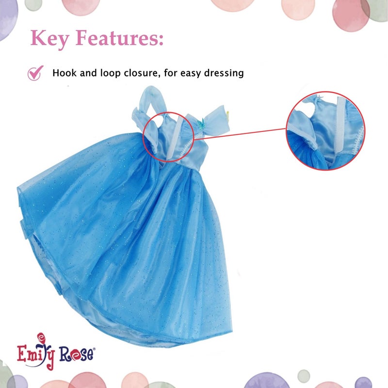 Emily Rose 14 & 14.5 Inch Doll Sparkling Blue Princess Dress Fairytale Ballgown & Slipper Shoes | USA Brand | Magical Outfit for Hard-Bodied Dolls | Fits Wellie Wishers Glitter Girls Dolls | No Doll - Image 5