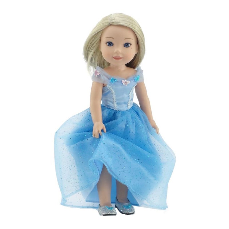 Emily Rose 14 & 14.5 Inch Doll Sparkling Blue Princess Dress Fairytale Ballgown & Slipper Shoes | USA Brand | Magical Outfit for Hard-Bodied Dolls | Fits Wellie Wishers Glitter Girls Dolls | No Doll - Image 1