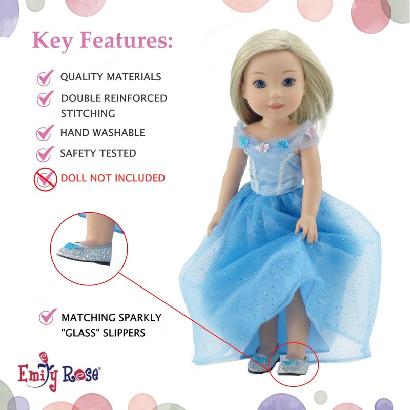 Emily Rose 14 & 14.5 Inch Doll Sparkling Blue Princess Dress Fairytale Ballgown & Slipper Shoes | USA Brand | Magical Outfit for Hard-Bodied Dolls | Fits Wellie Wishers Glitter Girls Dolls | No Doll - Image 3
