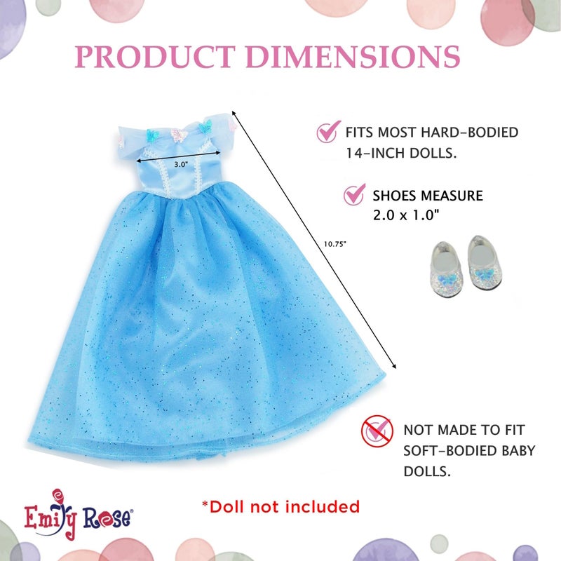 Emily Rose 14 & 14.5 Inch Doll Sparkling Blue Princess Dress Fairytale Ballgown & Slipper Shoes | USA Brand | Magical Outfit for Hard-Bodied Dolls | Fits Wellie Wishers Glitter Girls Dolls | No Doll - Image 4