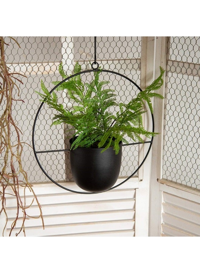 RISEON Boho Black Metal Plant Hanger,Metal Wall and Ceiling Hanging Planter, Modern Planter, Mid Century Flower Pot Plant Holder, Minimalist Planter for Indoor Outdoor Home Decor  - Image 2