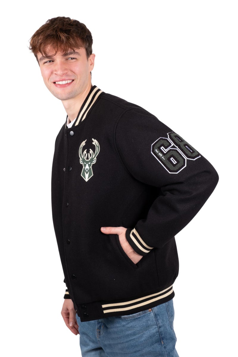 Ultra Game NBA Official Men’s Game Time Varsity Jacket - Unisex, Milwaukee Bucks, Team Color, Medium - Image 2