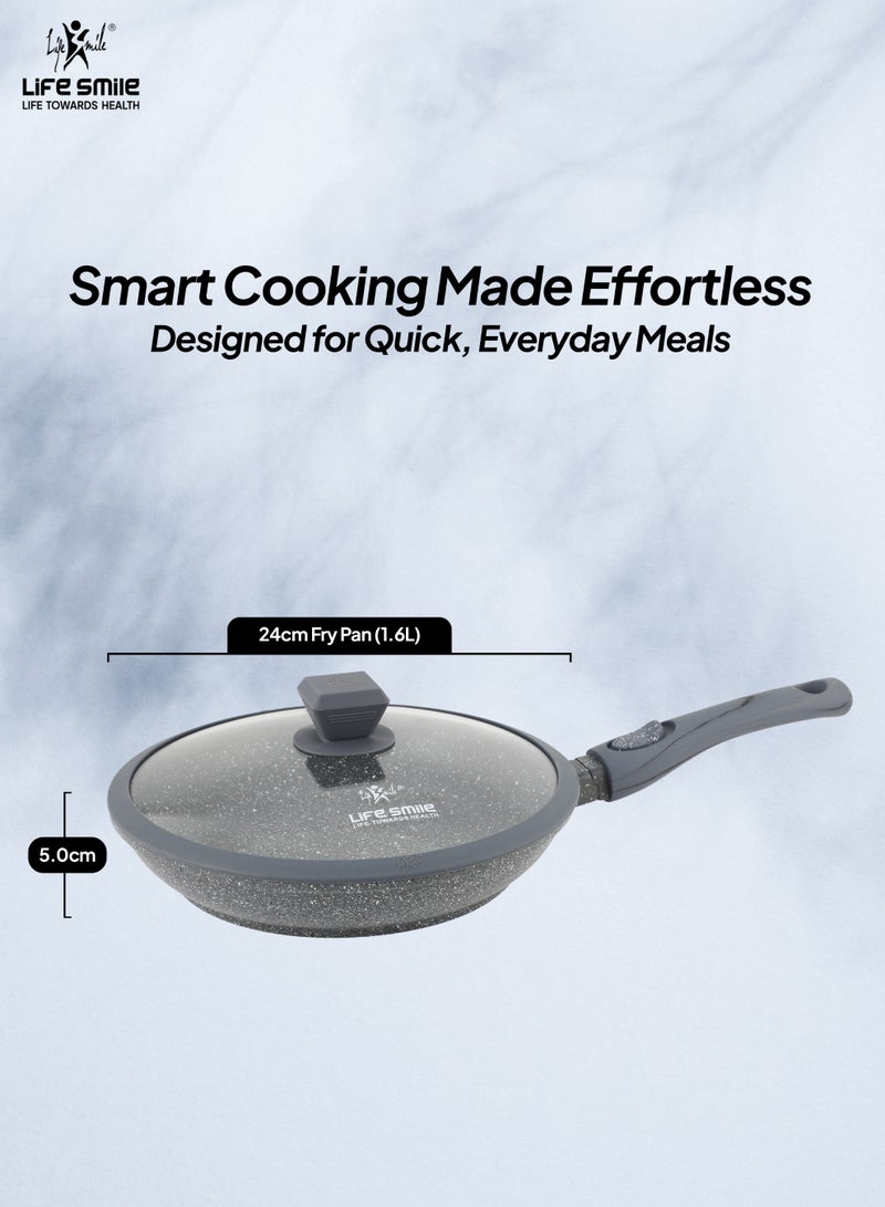 Life Smile 24cm Granite Nonstick Fry Pan with Lid (1.6L) – Induction Base, Removable Handle, Scratch Resistant & Easy Clean - Image 5