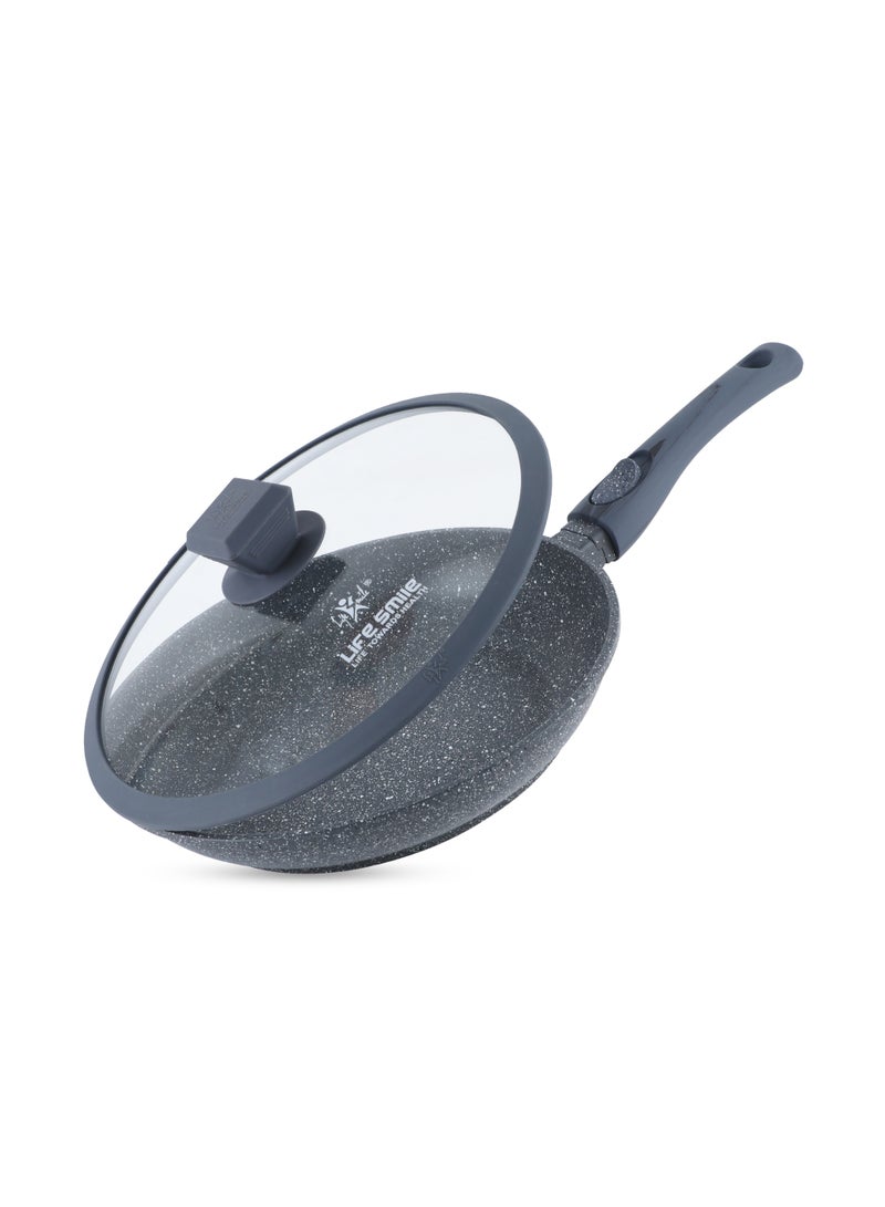 Life Smile 24cm Granite Nonstick Fry Pan with Lid (1.6L) – Induction Base, Removable Handle, Scratch Resistant & Easy Clean - Image 1