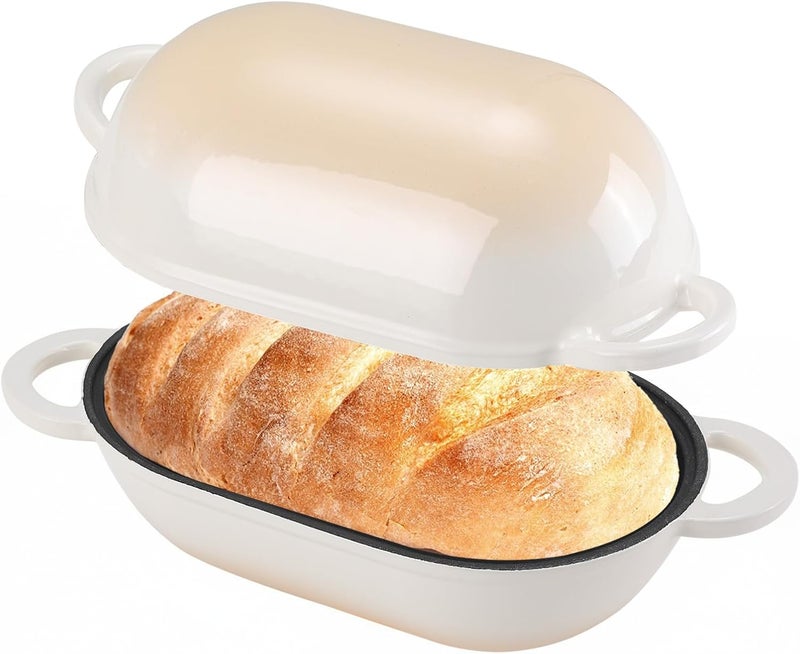 NSIRONS Enameled Cast Iron Sourdough Bread Oven, 2.5 QT Loaf Cast Iron Bread Pan with Lid, Oval Dutch Oven for Homemade Bread Baking, Meatloaf Pan with Lid (Gradient Caramel) - Image 1