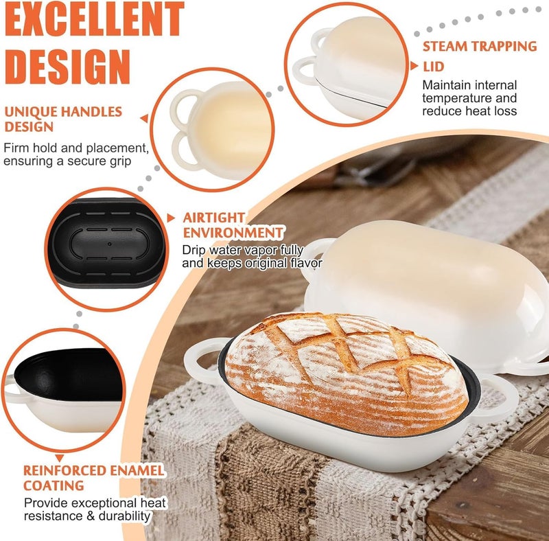 NSIRONS Enameled Cast Iron Sourdough Bread Oven, 2.5 QT Loaf Cast Iron Bread Pan with Lid, Oval Dutch Oven for Homemade Bread Baking, Meatloaf Pan with Lid (Gradient Caramel) - Image 5