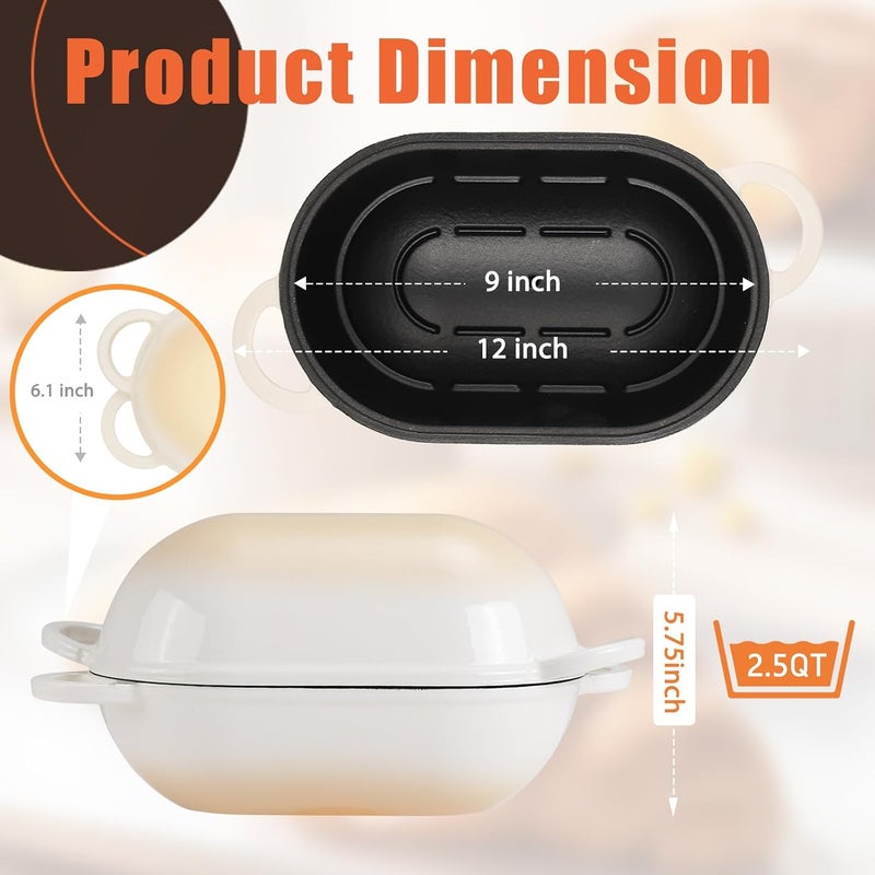 NSIRONS Enameled Cast Iron Sourdough Bread Oven, 2.5 QT Loaf Cast Iron Bread Pan with Lid, Oval Dutch Oven for Homemade Bread Baking, Meatloaf Pan with Lid (Gradient Caramel) - Image 3