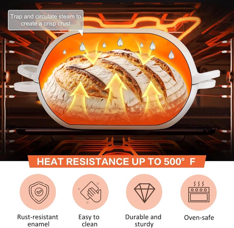 NSIRONS Enameled Cast Iron Sourdough Bread Oven, 2.5 QT Loaf Cast Iron Bread Pan with Lid, Oval Dutch Oven for Homemade Bread Baking, Meatloaf Pan with Lid (Gradient Caramel) - Image 4