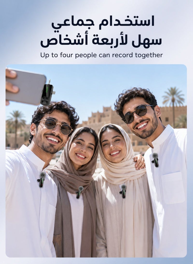 ميكروفون لافالير لاسلكي مع 4 ميكروفونات ومستقبل 3 في 1 للآيفون والأندرويد والكاميرا، بتقنية 2.4GHz وتقليل الضوضاء، مدى 50 متر، شاشة LED للمقابلات والبودكاست والفلوق والبث المباشر - Image 3